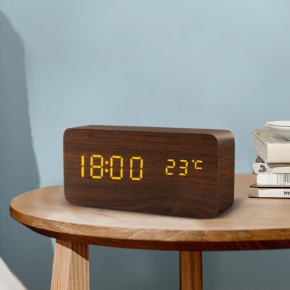 Alarm Clock LED Wooden Watch Table ..