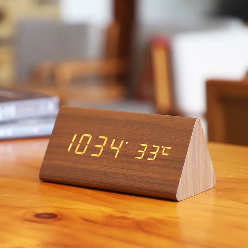 Voice Control LED Wooden Alarm Clock Digital Wood Despertador Electronic Desktop USB/AAA Powered Clocks Table Decor