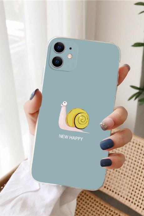 Cute little yellow snail phone case with blue background