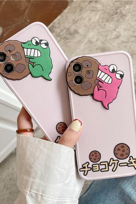 Cute dinosaur eating cookie mobile phone case