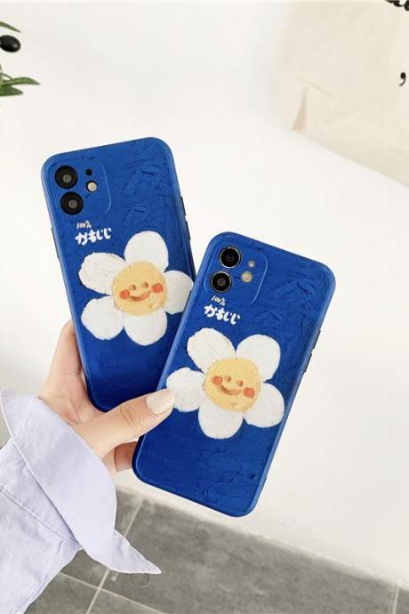 Cute blue oil painting flower mobile phone case